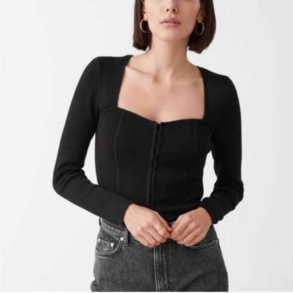 & Other Stories Black Square Neck Hook & Eye Front Corset Knit Top Size XS - Picture 1 of 7